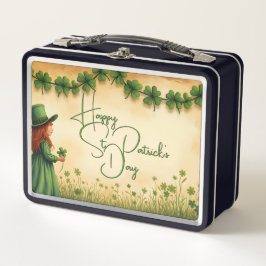 St. Patrick's Day Girl mit Kleeblättern Metall Brotdose