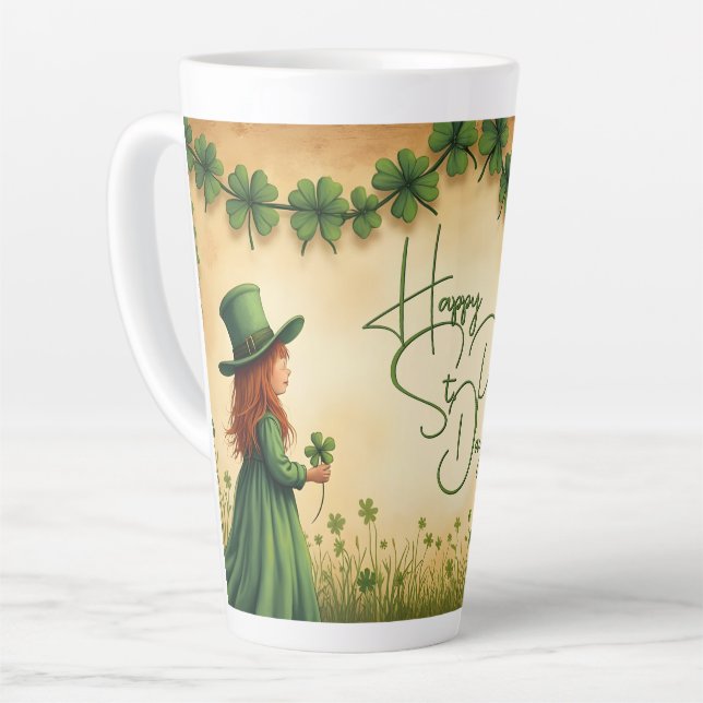 St. Patrick's Day Girl mit Kleeblättern Milchtasse (Linke Ecke)