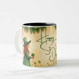 St. Patrick's Day Girl mit Kleeblättern Zweifarbige Tasse