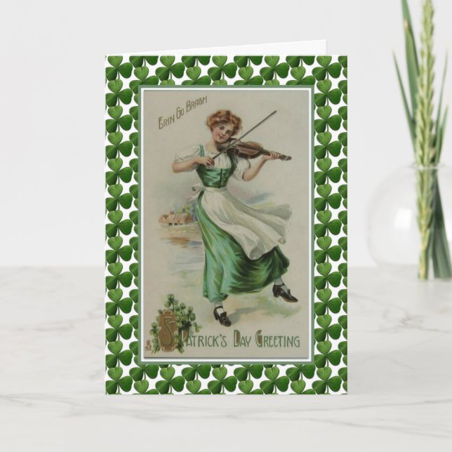 St. Patrick's Day Girl mit Violine Jig Karte (Vorderseite)