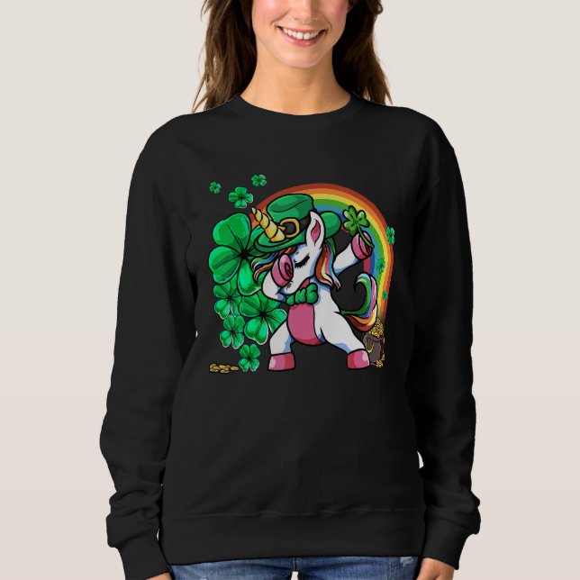 St Patricks Day Girls Dabbing Unicorn Leprechaun L Sweatshirt (Vorderseite)