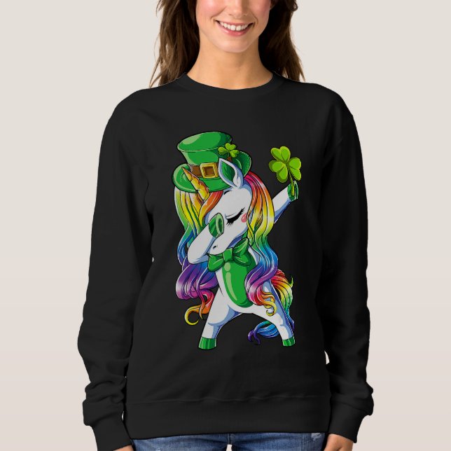 St Patricks Day Girls Dabbing Unicorn Leprechaun L Sweatshirt (Vorderseite)