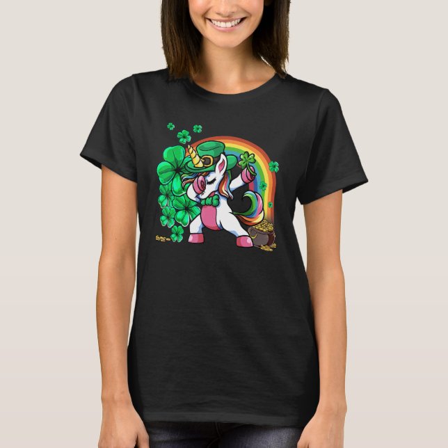 St Patricks Day Girls Dabbing Unicorn Leprechaun L T-Shirt (Vorderseite)