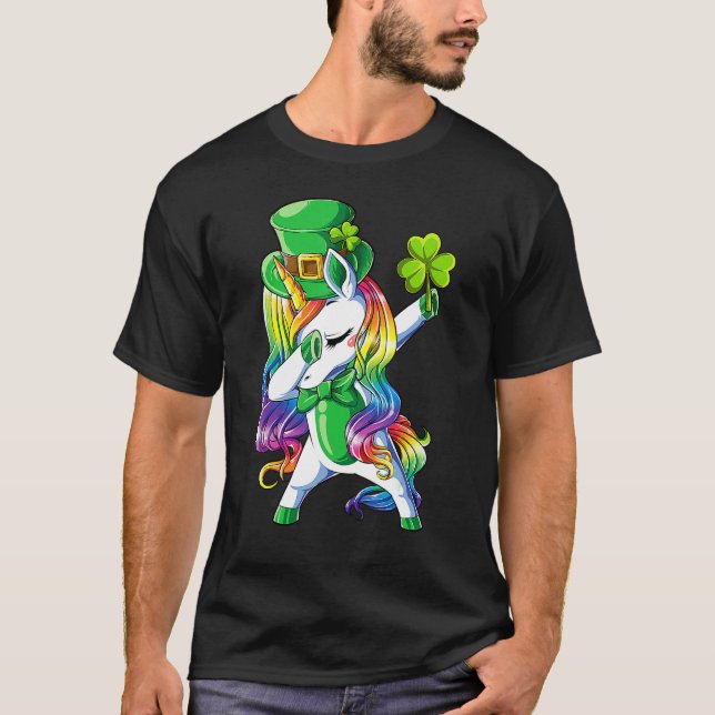 St Patricks Day Girls Dabbing Unicorn Leprechaun L T-Shirt (Vorderseite)