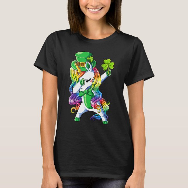 St Patricks Day Girls Dabbing Unicorn Leprechaun L T-Shirt (Vorderseite)