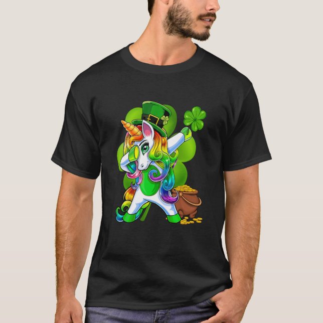 St Patricks Day Girls Dabbing Unicorn Leprechaun L T-Shirt (Vorderseite)