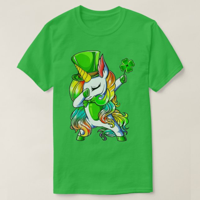St Patrick's Day Girls Dabbing Unicorn Leprechaun T-Shirt (Design vorne)