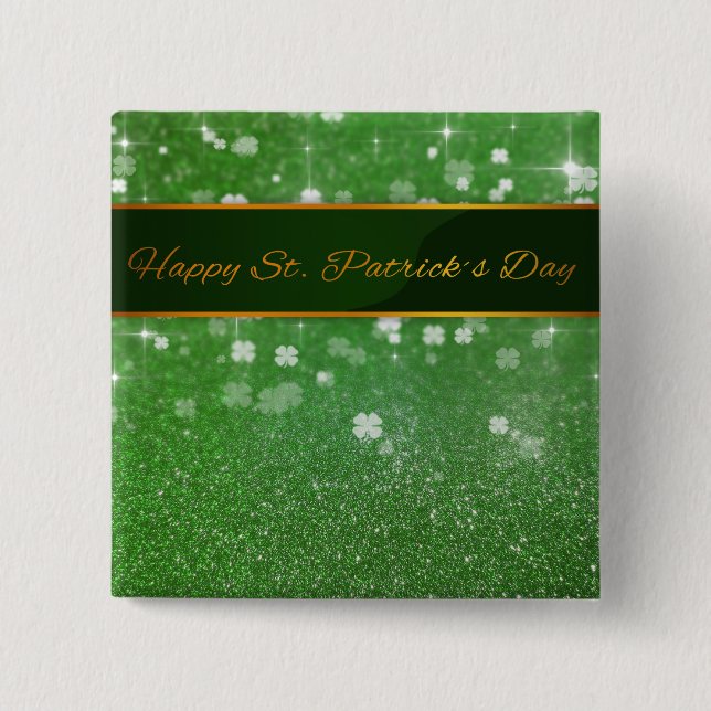 St. Patrick's Day Glitzer Kleeblatt Button (Vorderseite)