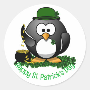 St. Patrick's Day Glücklicher Pinguin  Runder Aufkleber
