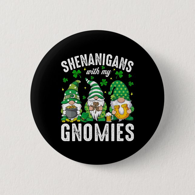 St Patricks Day Glücklicher Shamrock Leopard Gnome Button (Vorderseite)