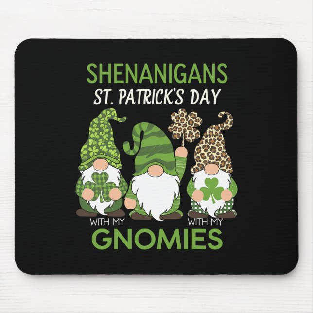 St Patricks Day Glücklicher Shamrock Leopard Gnome Mousepad (Vorne)