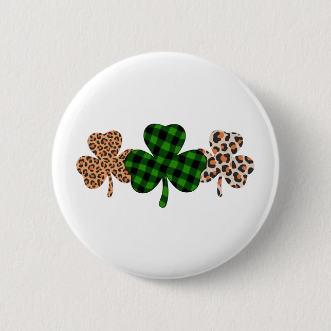 St. Patricks Day Glückliches Irisches Grün Kariert Button (Vorderseite)