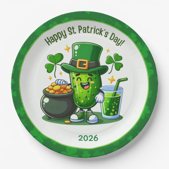 St. Patricks Day Glücks-Gurke Pappteller (Vorderseite)