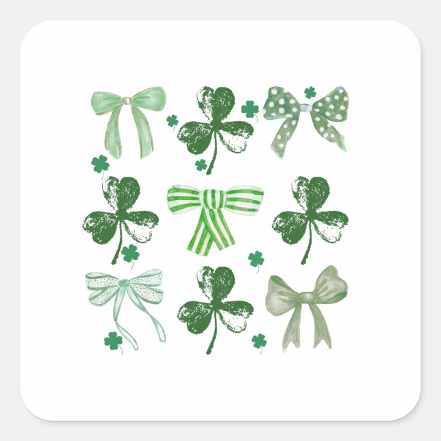 St. Patrick's Day Glücksklee und Schleife Quadratischer Aufkleber (Vorderseite)
