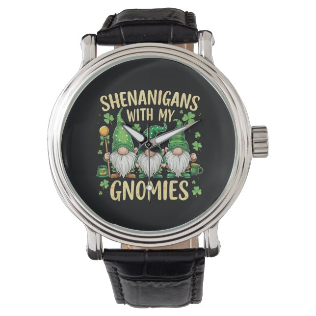St. Patricks Day Glückskleeblatt Gnom  Armbanduhr (Vorderseite)