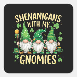 St. Patricks Day Glückskleeblatt Gnom  Quadratischer Aufkleber