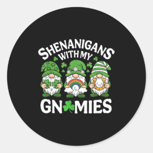 St Patricks Day Glückskleeblatt Gnome irische Frau Runder Aufkleber