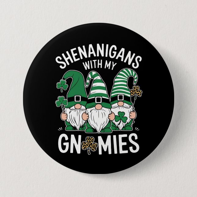 St Patricks Day Glückskleeblatt Leopard Gnome  Button (Vorderseite)