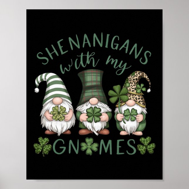 St Patricks Day Glückskleeblatt Leopard Gnome Iris Poster (Vorne)