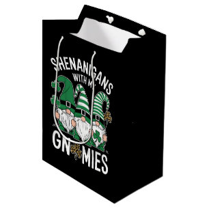 St Patricks Day Glückskleeblatt Leopard Gnome  Mittlere Geschenktüte
