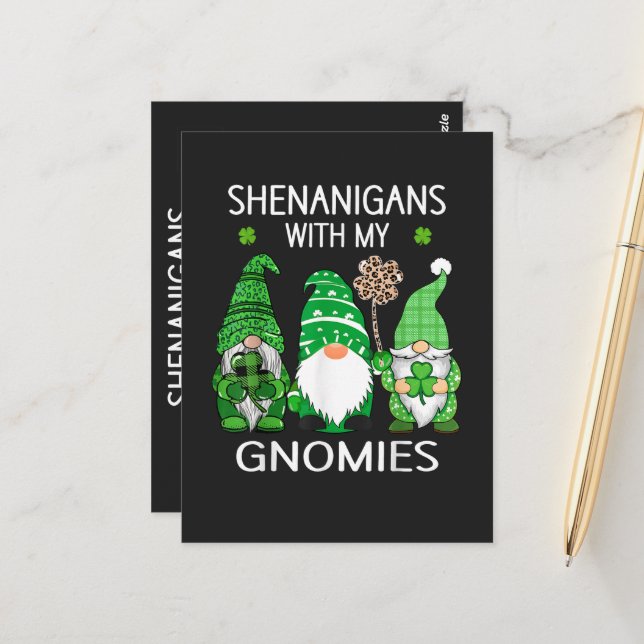 St Patricks Day Glückskleeblatt Leopard Gnome  Postkarte (Vorderseite/Rückseite Beispiel)