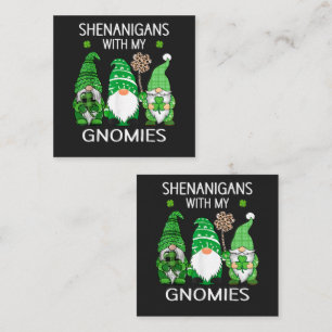 St. Patricks Day Glückskleeblatt Leopard Gnome Quadratische Visitenkarte