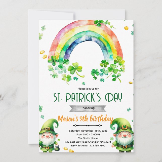 St. Patricks Day Gnom-Themenparty-Einladung Einladung (Vorderseite)
