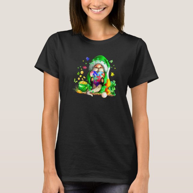 St Patricks Day Gnome Holding Autism Puzzle Herz T-Shirt (Vorderseite)