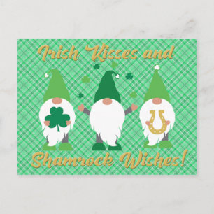 St Patrick's Day Gnome Kisses and Kleeblatt Postkarte