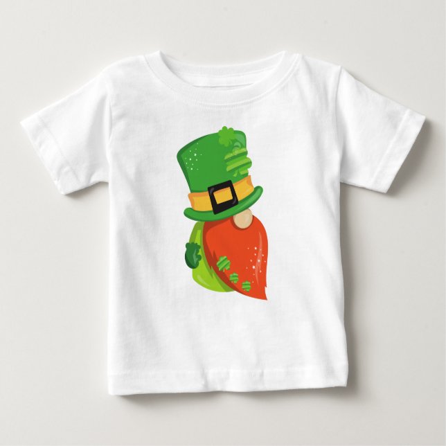 St. Patrick's Day Gnome, Leprechaun Hat, Clovers Baby T-shirt (Vorderseite)