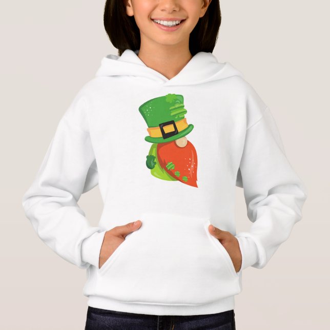 St. Patrick's Day Gnome, Leprechaun Hat, Clovers Hoodie (Vorderseite)