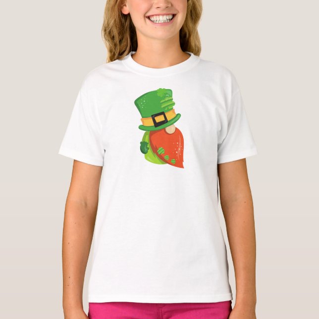 St. Patrick's Day Gnome, Leprechaun Hat, Clovers T-Shirt (Vorderseite)
