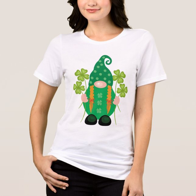 St. Patrick's Day Gnome mit Kleeblättern Tri-Blend Shirt (Vorderseite)