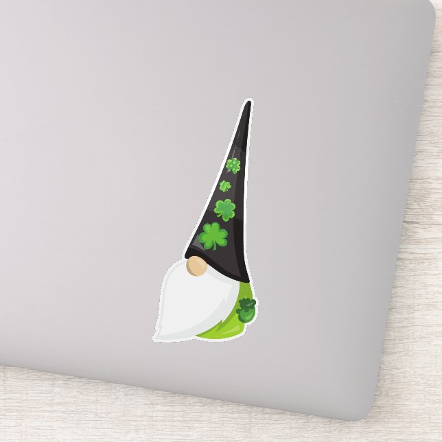 St. Patrick's Day Gnome, Niedlicher Gnome, Clovers Aufkleber (Detail)