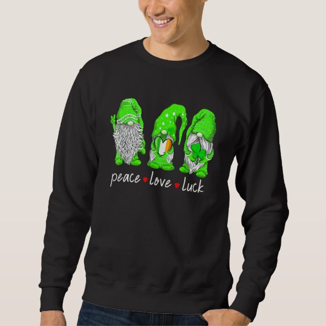 St Patrick's Day Gnome Peace Love Luck Heart Shamr Sweatshirt (Vorderseite)