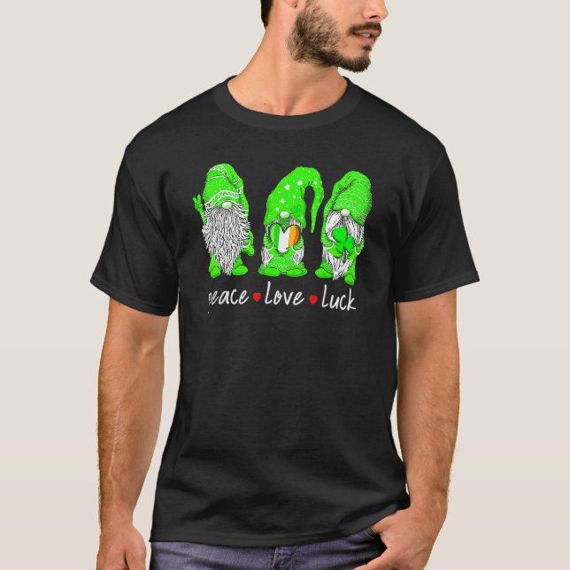 St Patrick's Day Gnome Peace Love Luck Heart Shamr T-Shirt (Vorderseite)