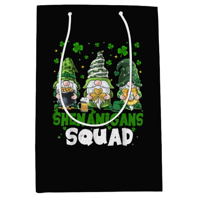 St Patricks Day Gnome Schabernack Squad Heiliger  Mittlere Geschenktüte (Vorderseite)
