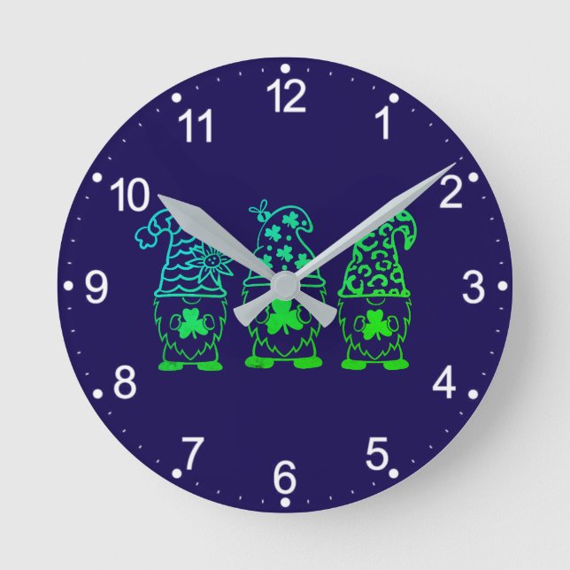 St. Patrick's Day Gnomes-60682 Runde Wanduhr (Vorderseite)
