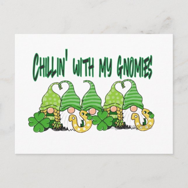 St. Patrick's Day Gnomes Feiertagspostkarte (Vorderseite)