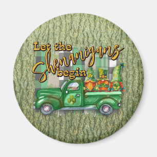 St. Patrick's Day Gnomes in Truck Shenanigans Magnet