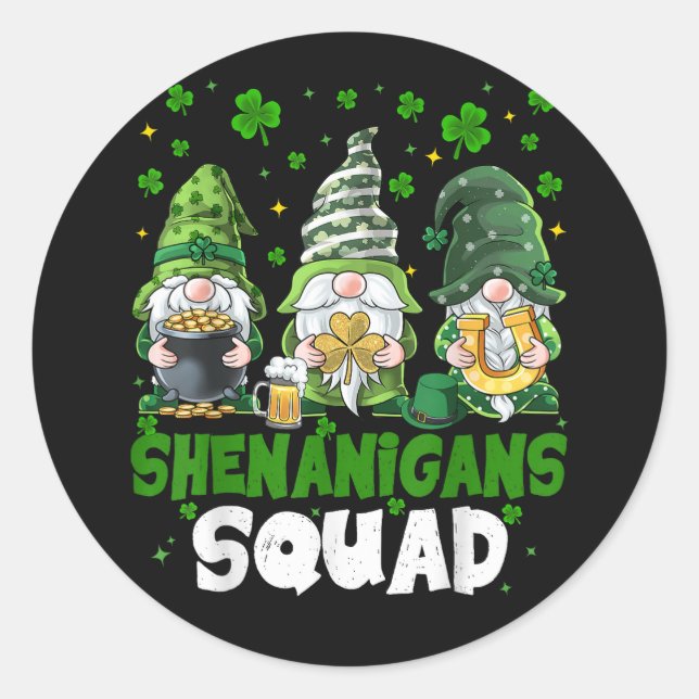 St Patricks Day Gnomes Shenanigans Squad Saint  Runder Aufkleber (Vorderseite)