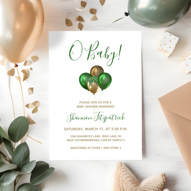 St. Patrick's Day Gold Green Balloons Baby Shower Einladung (Von Creator hochgeladen)