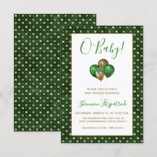 St. Patrick's Day Gold Green Kleeblatts Baby Showe Einladung