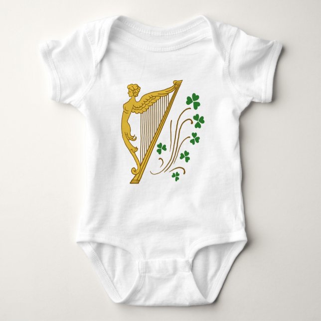 St Patrick's Day Gold Harp und Kleeblatts Baby Strampler (Vorderseite)
