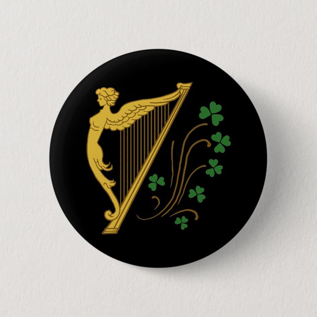 St Patrick's Day Gold Harp und Kleeblatts Button (Vorderseite)