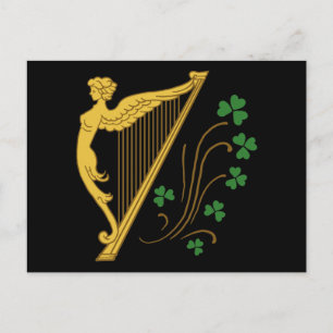St Patrick's Day Gold Harp und Kleeblatts Postkarte