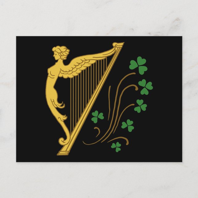 St Patrick's Day Gold Harp und Kleeblatts Postkarte (Vorderseite)