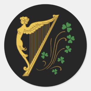 St Patrick's Day Gold Harp und Kleeblatts Runder Aufkleber