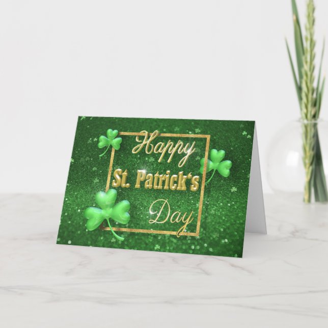 St. Patrick's Day Gold Kleeblatt Karte (Vorderseite)