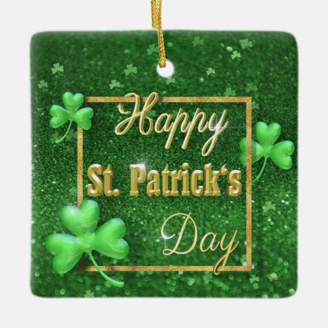 St. Patrick's Day Gold Kleeblatt Keramikornament (Vorderseite)